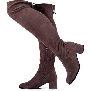Women Coffee Faux Suede Chunky ​​Block Heel Round Toe Fall Side Zipper Boot